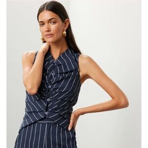 ROSIE ASSOULIN All Buttoned Up Vest Navy Blue White Stripe Sleeveless Sz 12